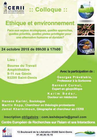 Colloque sur l’éthique et l’environnement - Samedi 24 octobre 2015 - IESH de Paris